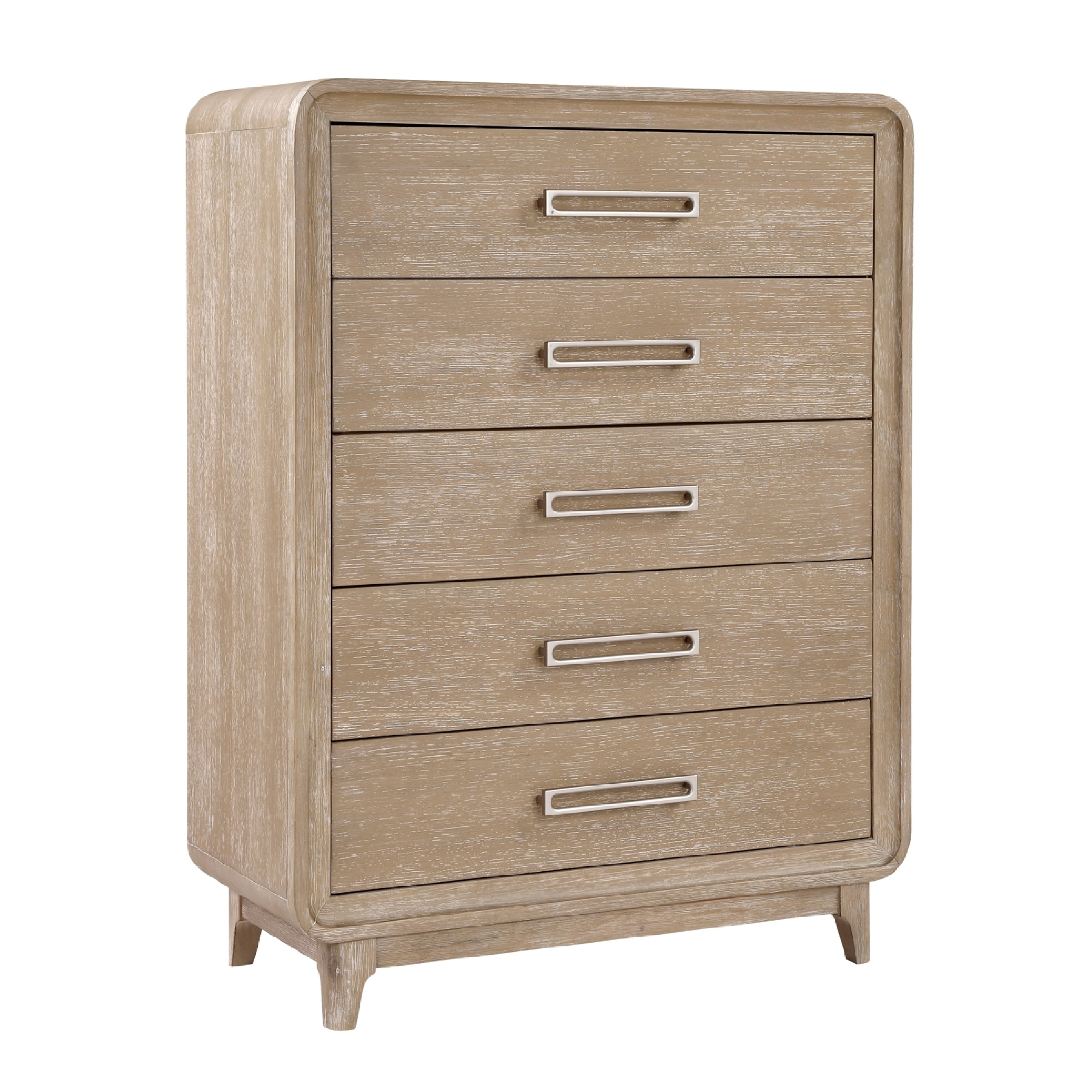 Wily Tall Dresser Chest, 5 Drawers with Nickel Bar Handles, Natural Brown