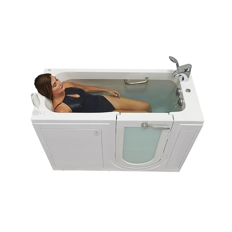Ella Lounger 27"x60" Acrylic Hydro Massage Walk-In Bathtub with Outward Swing Door, 2 Piece Fast Fill Faucet, 2" Dual Drain