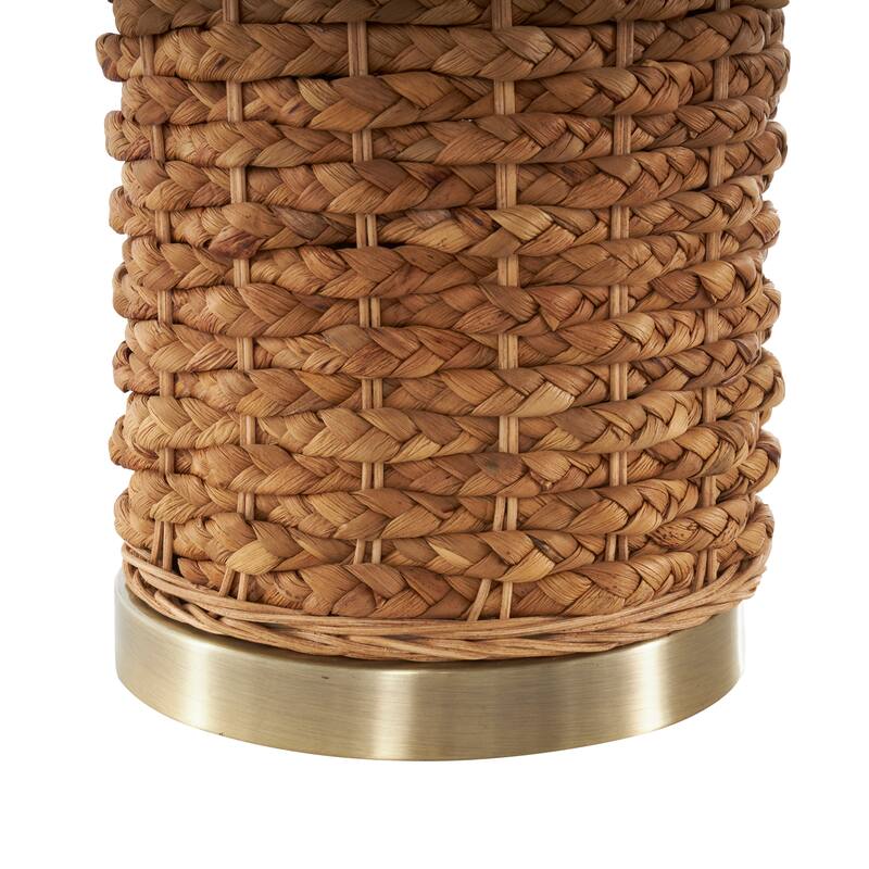 Brown Rattan Handmade Braided Room Table Lamp with Gold Accents