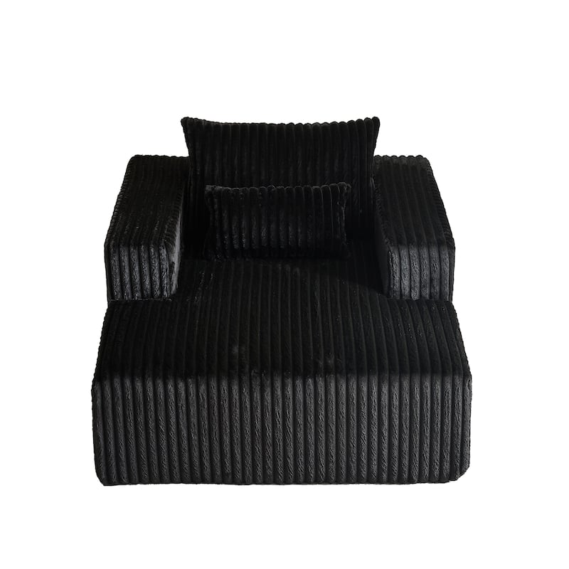 Black Modern 62.5" Corduroy Sponge Sofa Lounge Chair with 2 Pillows for Living Room