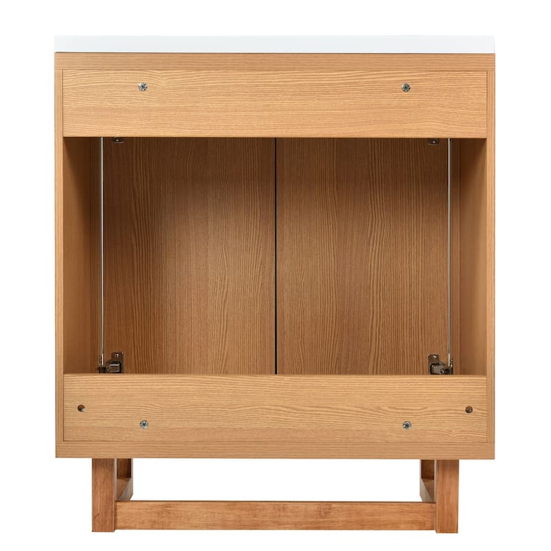 30 inch Solid Wood Freestanding Bathroom Vanity Set in Burly Wood with White Integrated Resin Sink