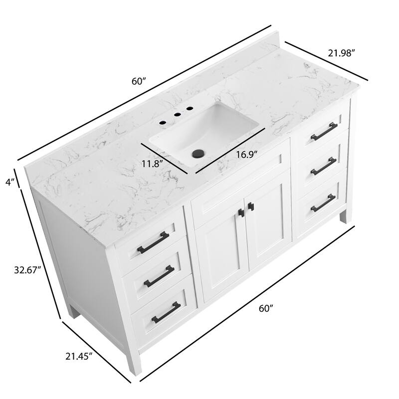 Nephelily 60 inch Bathoom Vanity With Quartz Top Single Sink, Easy-to-Install
