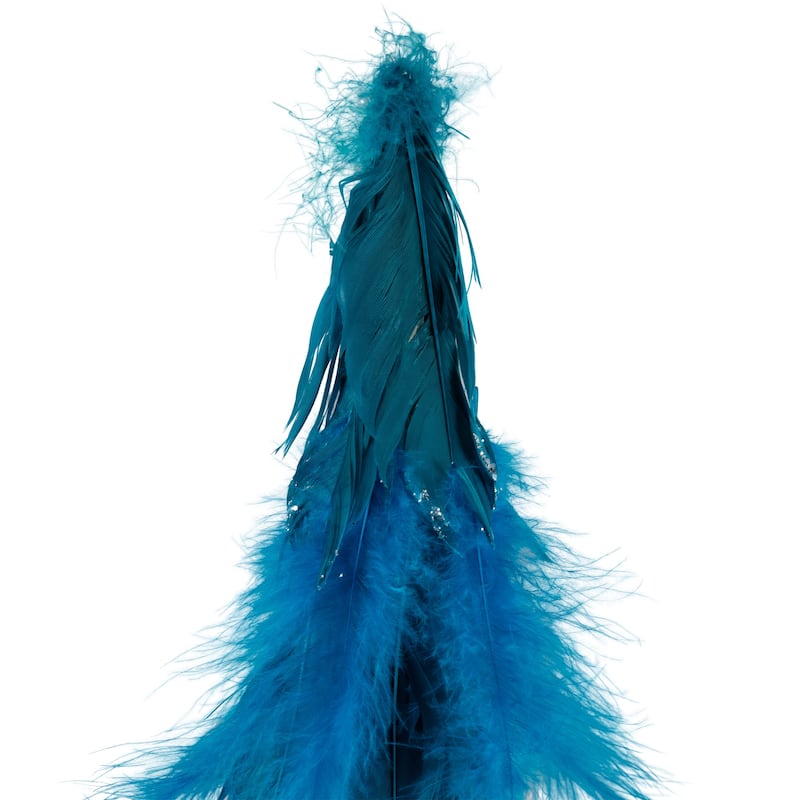 Small Two-Tone Layered Feathers Cone Tree Christmas Decoration - 16" - Turquoise