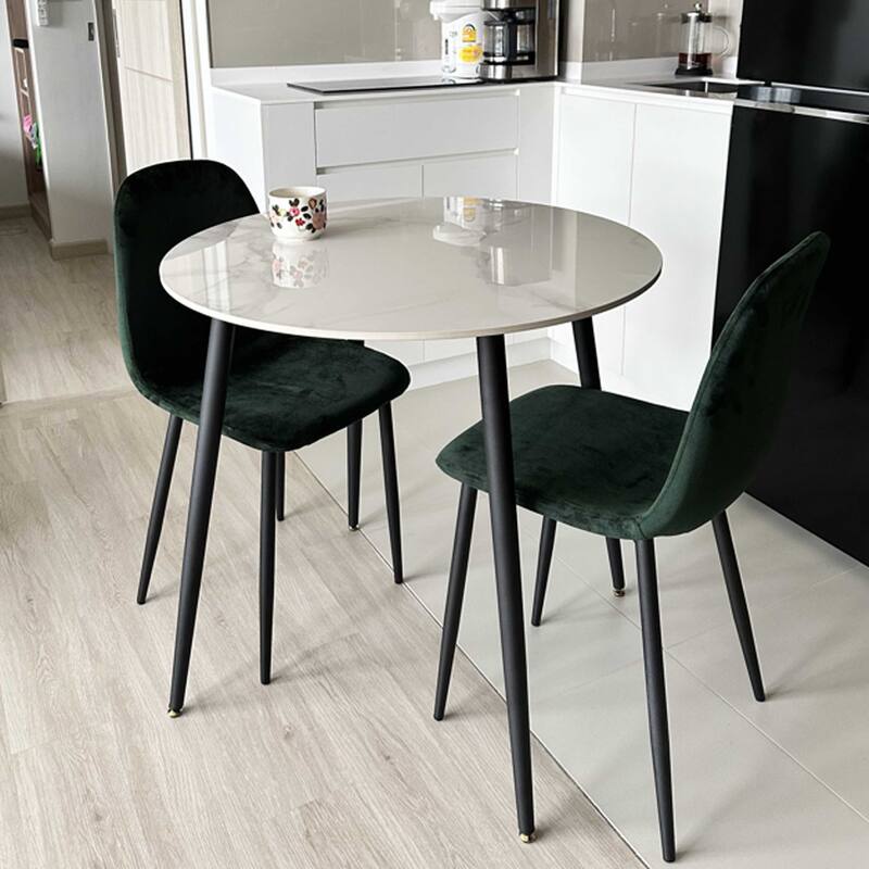 Metal Frame 4 Legs Round Dining Table Heavy Duty Sintered Stone Top - 31.5" - White/Grey