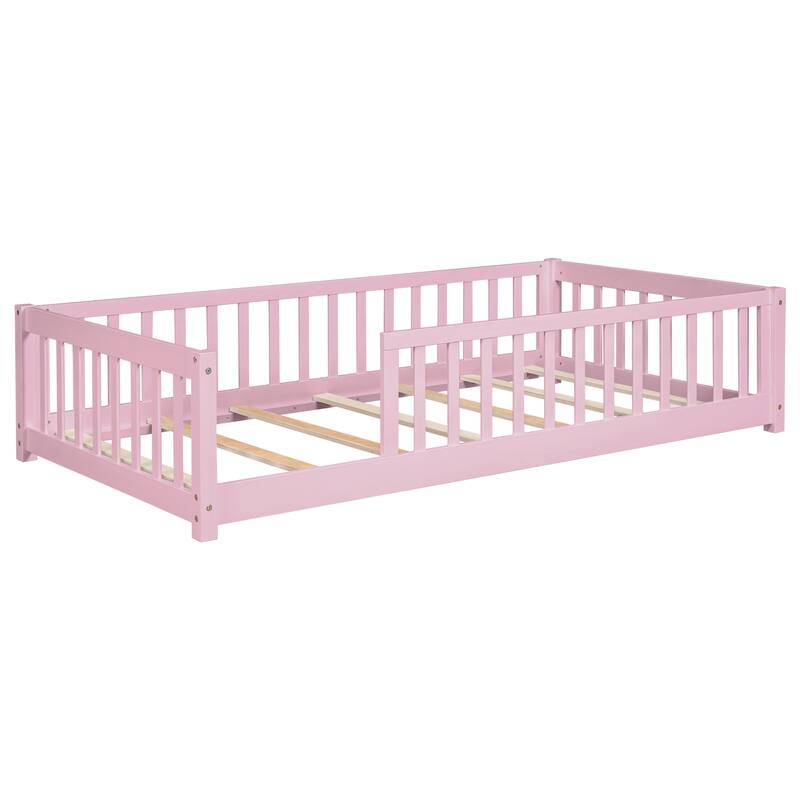 Twin Floor Platform Bed with Fence without Door