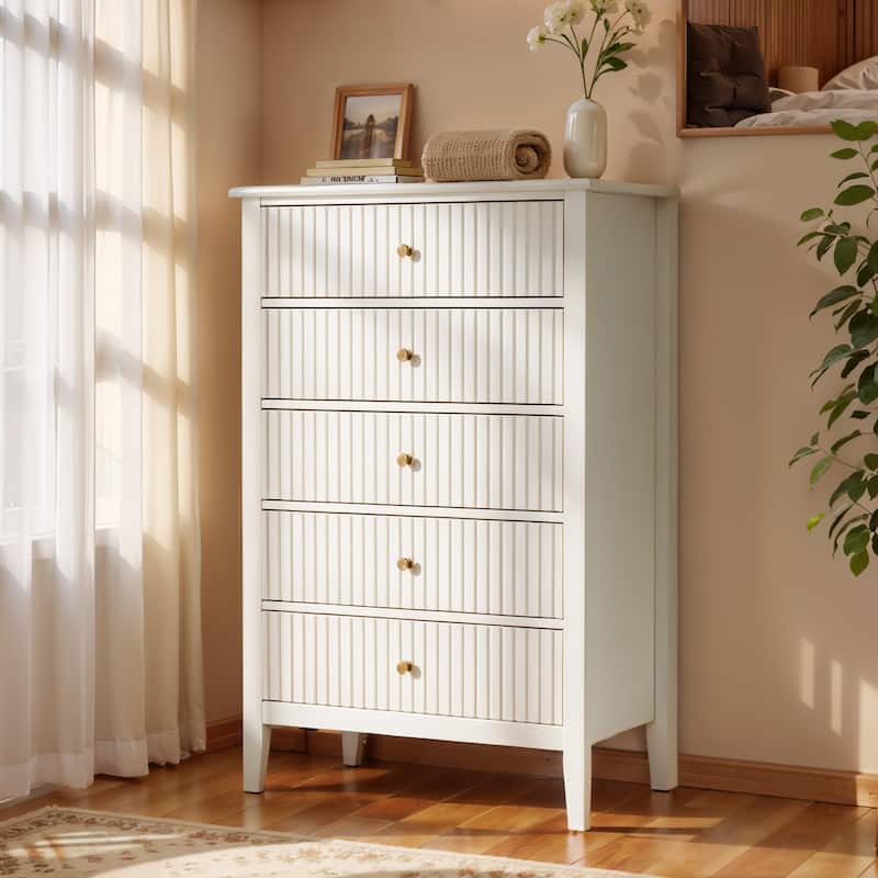 Elegant 5-Drawer Dresser Antique White for Bedroom