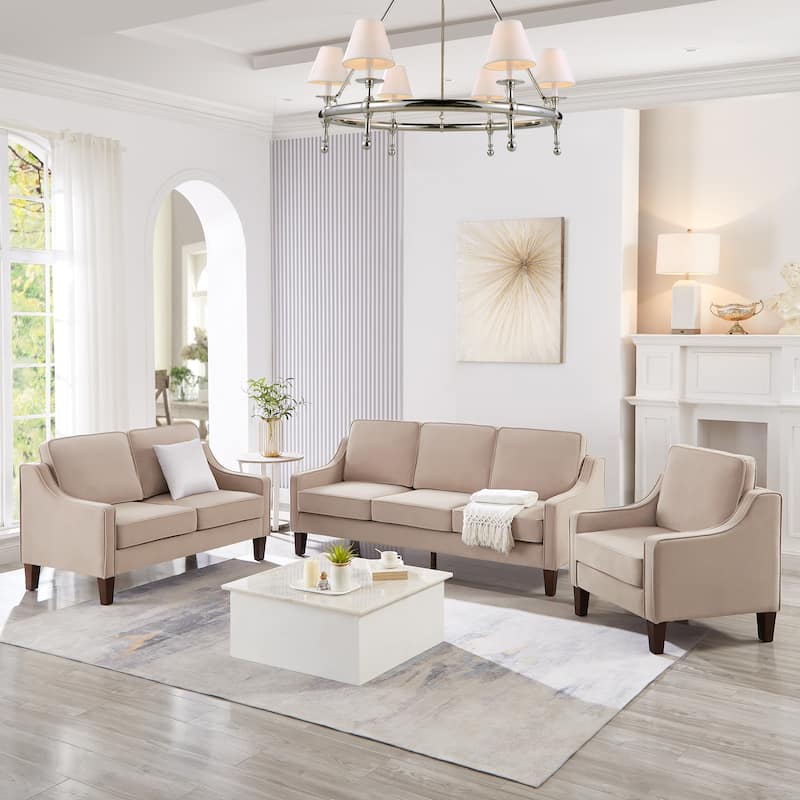 Taupe Modern 74" Velvet Loveseat Upholstered Sofa with Scooped Armrest and Removable Cushions for Living Room