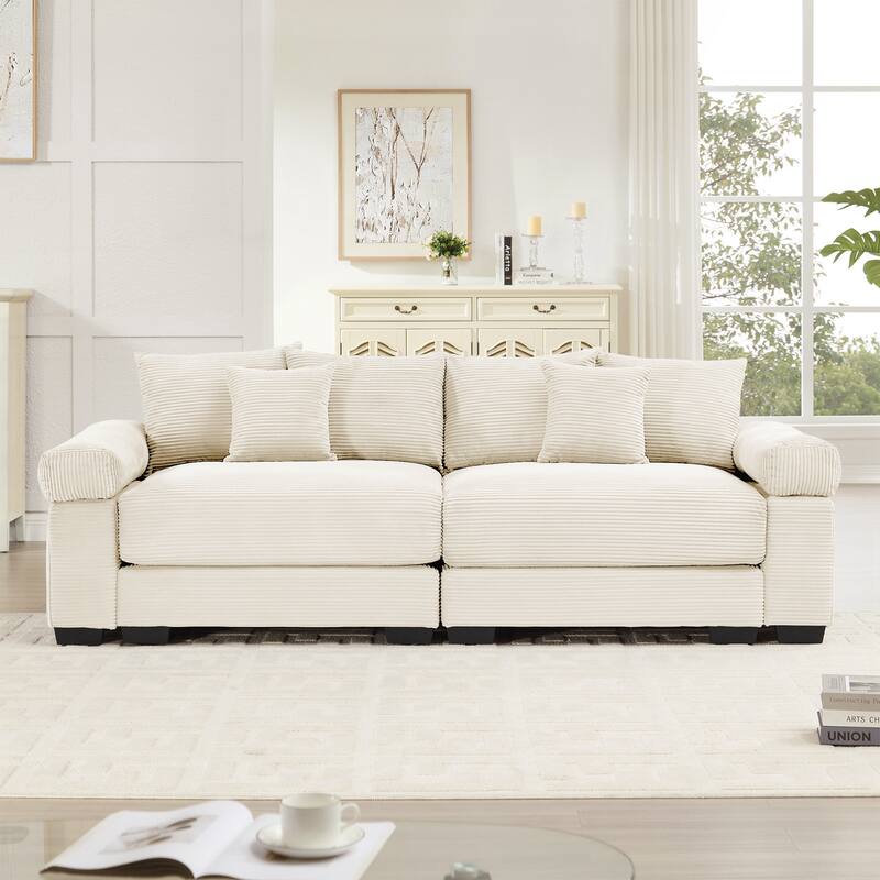 Oversized Cloud Modular Sectional Couch,Corduroy Fabric Extra-Wide Armrests Throw Pillows