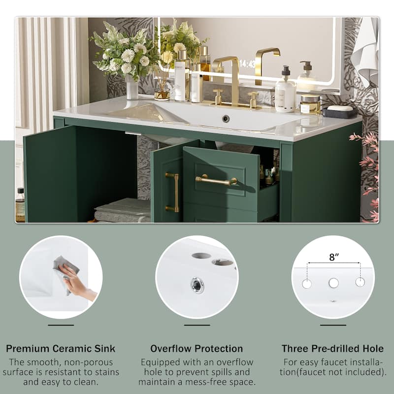 Bathroom Vanity with Resin Sink, Bathroom Vanity Set with 4 Drawers, Bathroom Storage Cabinet with 2 Soft Close Doors