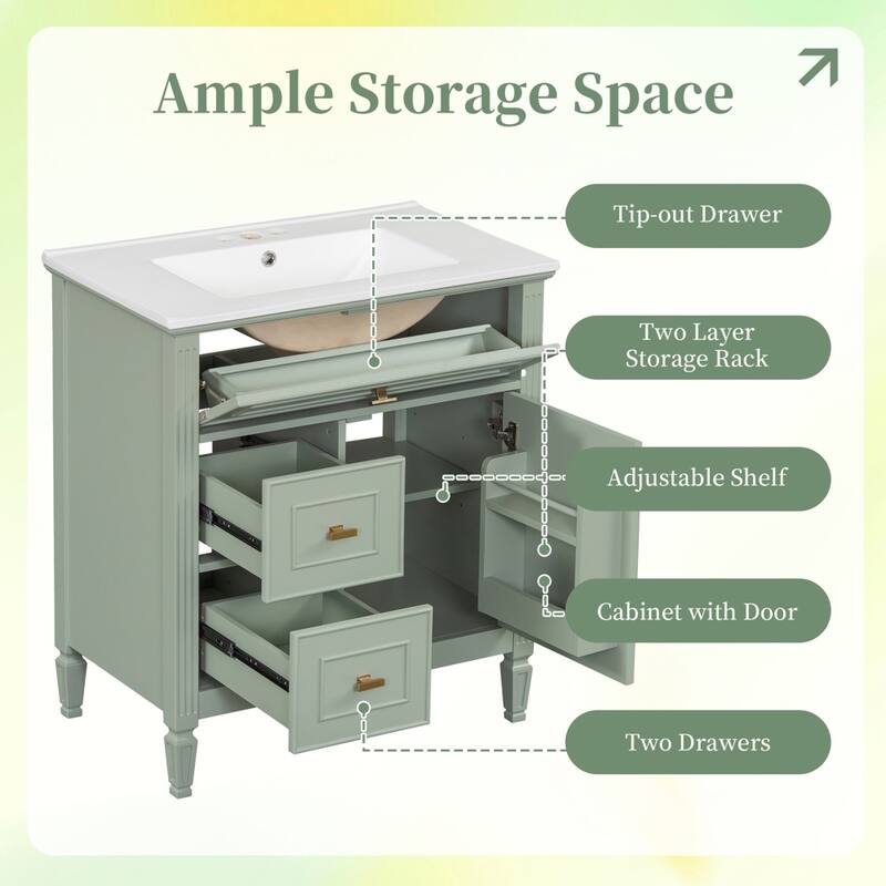 Freestanding Bathroom Cabinet,Tilt-Out Laundry Hamper,Adjustable Shelf