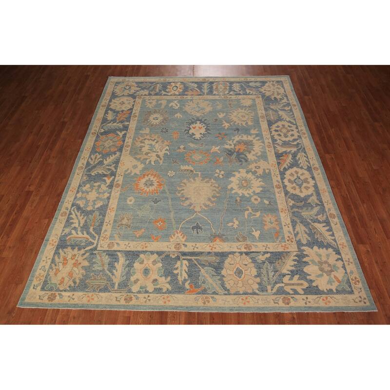 Vegetable Dye Oushak Turkish Area Rug Hand-Knotted Floral Wool Carpet - 8'0" x 9'9"
