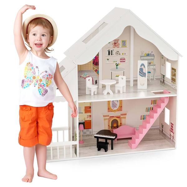slide 2 of 10, Costway Kids Wooden Dollhouse Semi-Opened DIY Playset with Simulated - See Details Multi - See Details