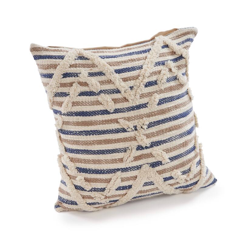 Handwoven Textured Stripe Square Throw Pillow - 20" - Tan and Blue