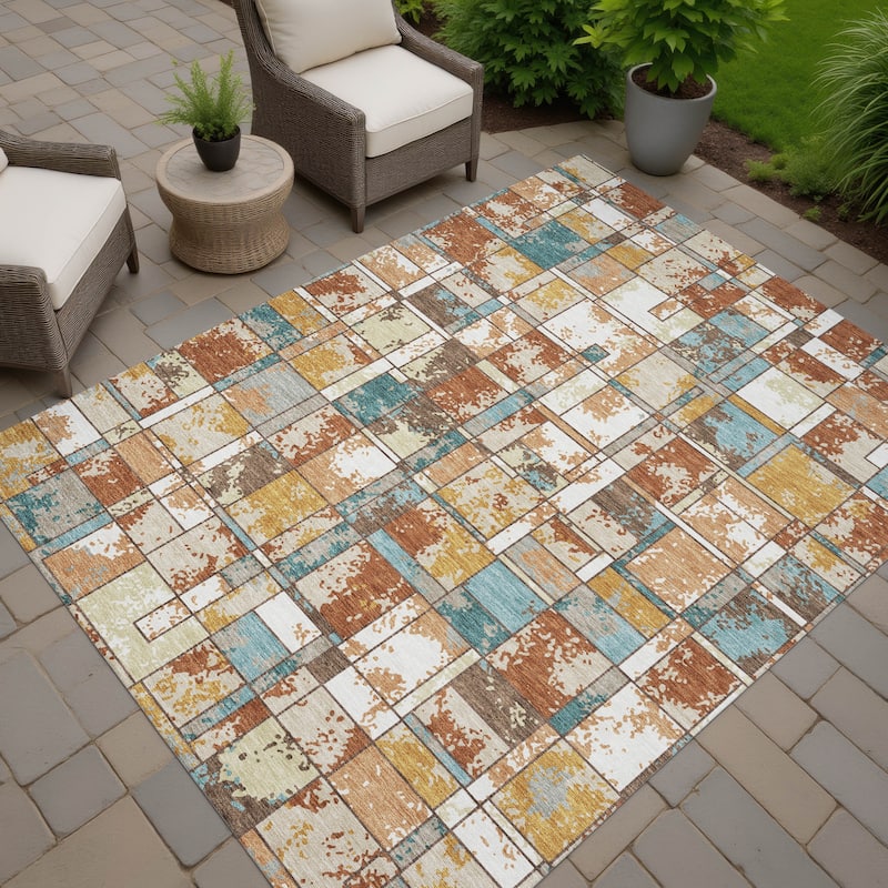 Machine Washable Indoor/ Outdoor Patchwork Chantille Rug