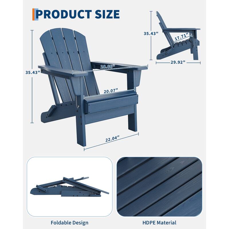 Folding Adirondack Chair, Outdoor Wooden Lounge Chair, Modern Lounger Adirondack Chair Ergonomic Extended Backrest