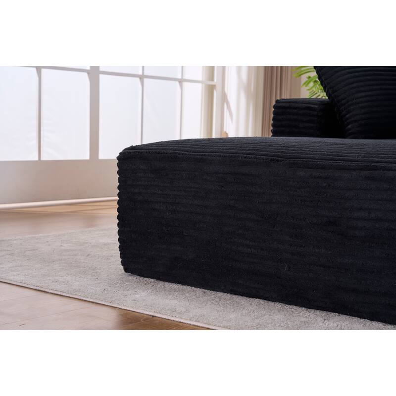 Modern Upholstered Corduroy Chaise Longue Sofa Bed with Throw Pillows, Sleeper Couch for Living Room and Bedroom