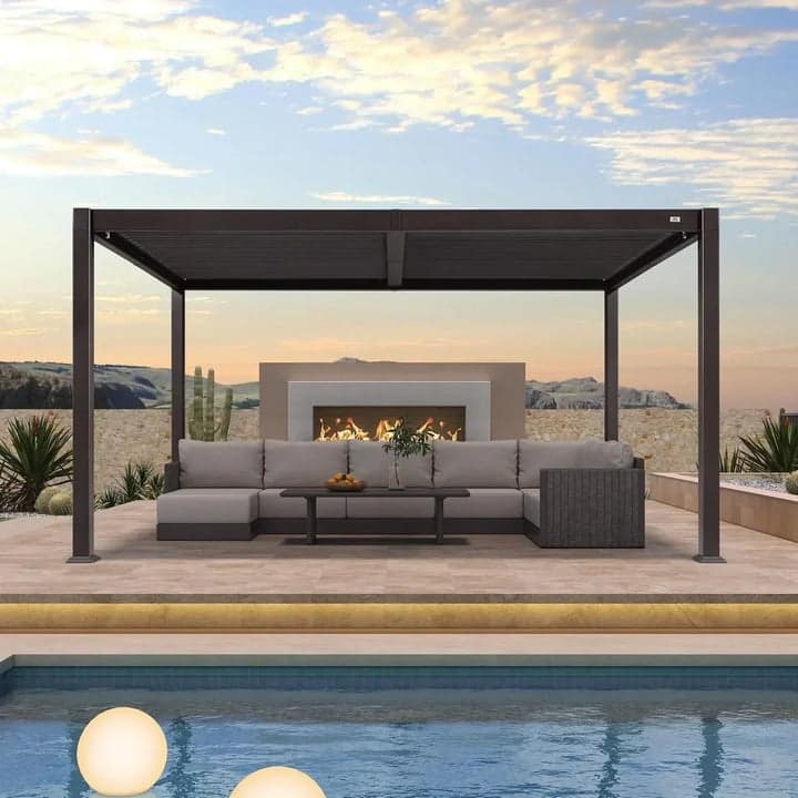 PURPLE LEAF Solar Louvered Pergola with LED String Lights Aluminum Outdoor Pergola with Adjustable Roof for Patio Garden