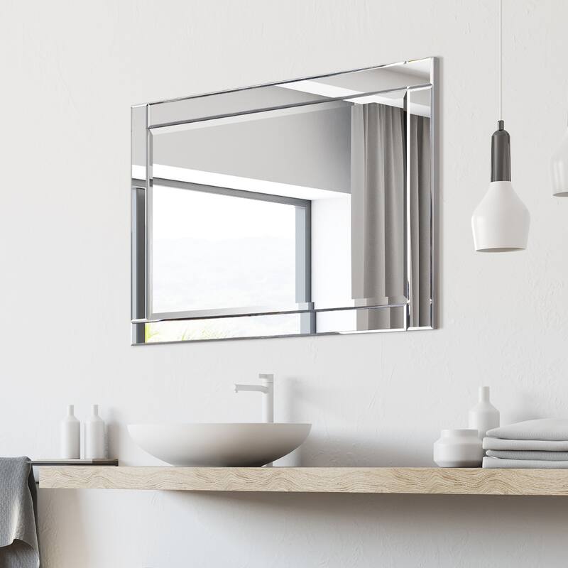 Moderno Beveled Rectangle Wall Mirror, Solid Wood Frame,1"-Beveled Center Mirror, Ready to Hang - Clear