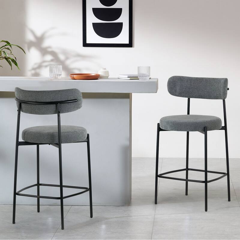 Set of 2 Awen Gray Boucle Counter Stool with Black Legs