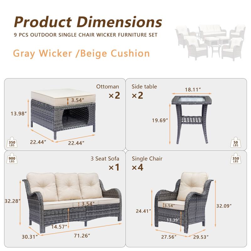 Outdoor Patio Furniture Sets Gray Wicker High Back Sofa Seating Set