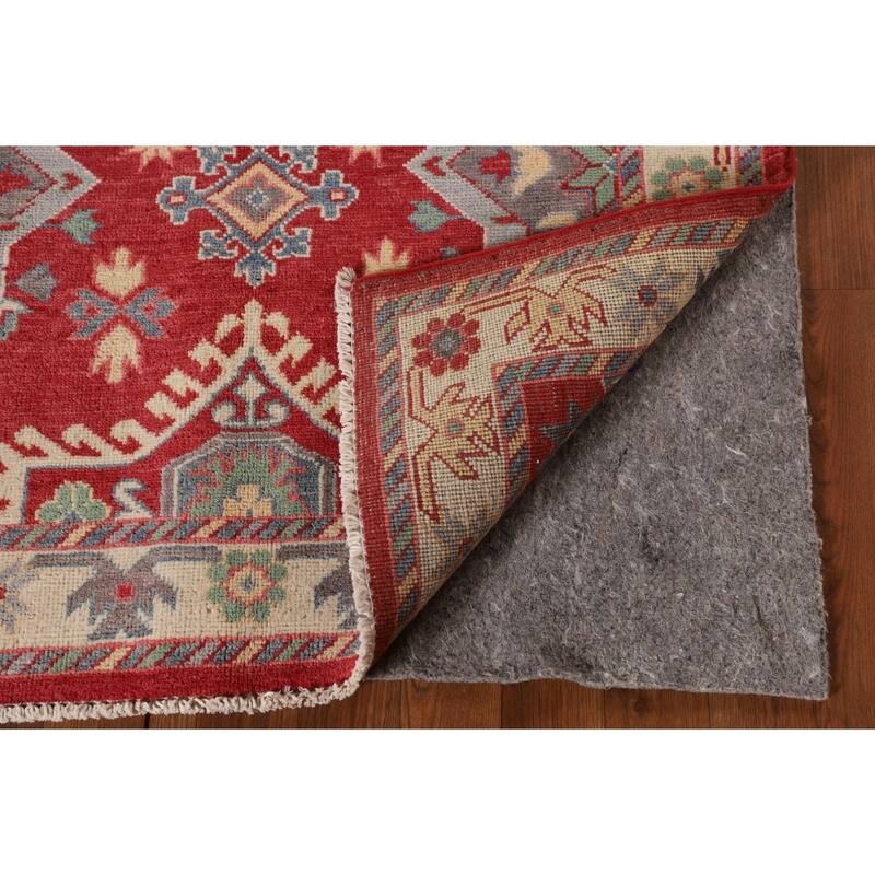 Red Kazak Accent Rug Handmade Geometric Wool Carpet - 3'4"x 4'8"