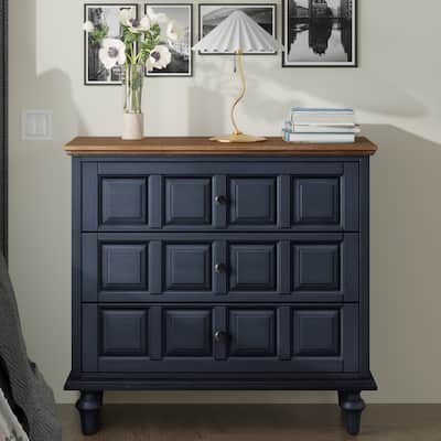 COZAYH Retro 3 Drawer Dresser with Plaid Pattern Front, Rustic Nightstand With Storage Chest For Bedroom, Living Room