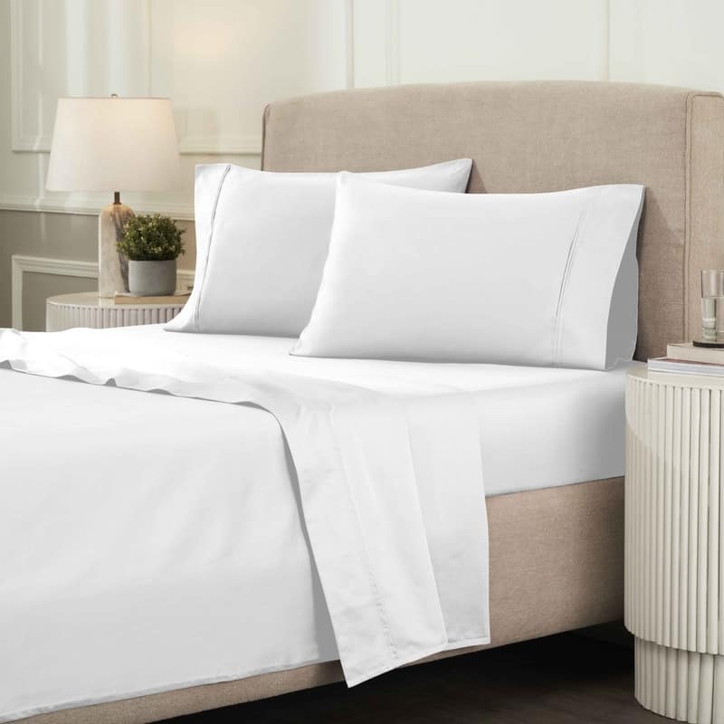 Blue Nile Mills 1200 Thread Count Egyptian Cotton Embroidered Deep Pocket Sheet Set - Queen - White