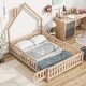 preview thumbnail 2 of 24, Full Size House-Shaped Headboard Floor Bed with Fence and Small Door