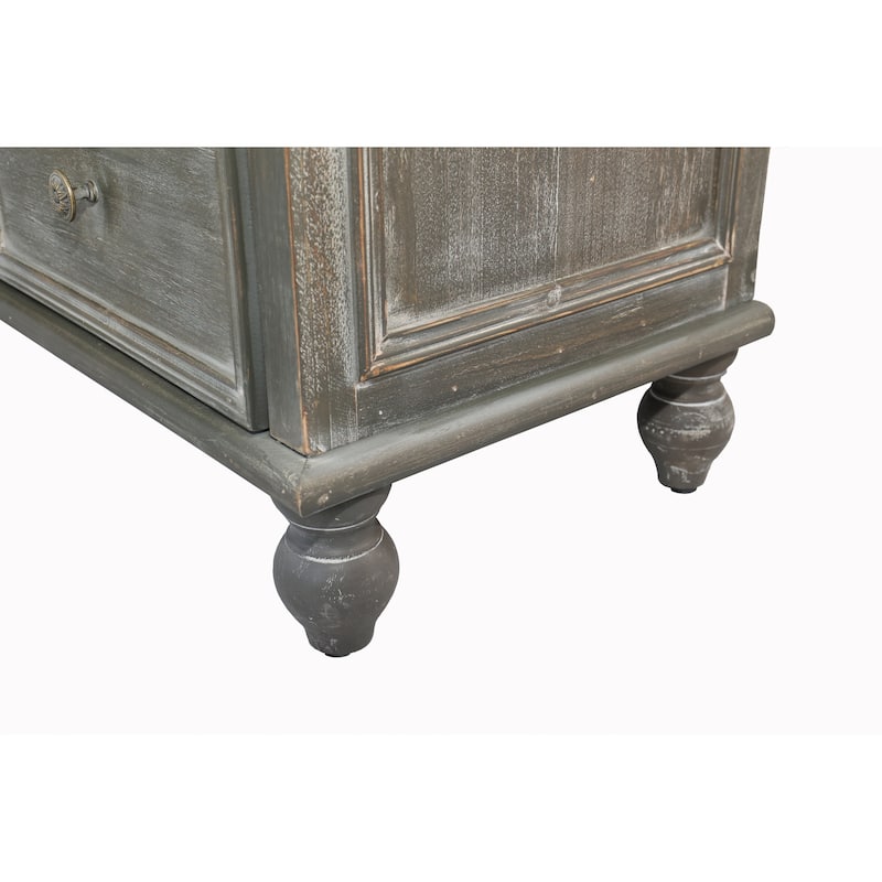 Farmhouse Storage Cabinet,Wood Kitchen Pantry Cabinet with 2 Glass Doors & 2 Drawers,Freestanding Buffet Cupboard with Shelves