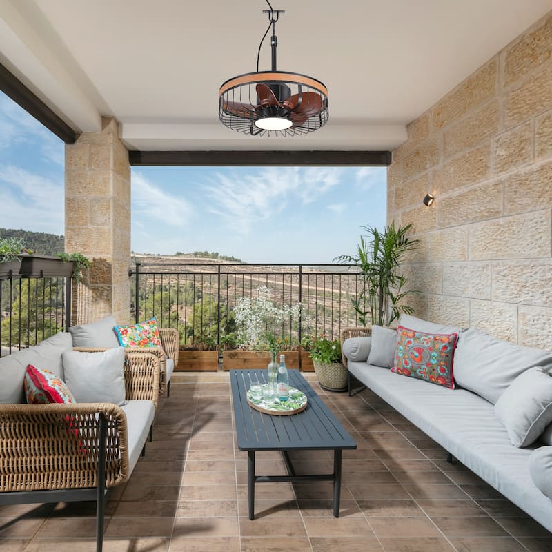 19" Waterproof Plug-in Outdoor Ceiling Fan with Light and Remote(5-Blade)