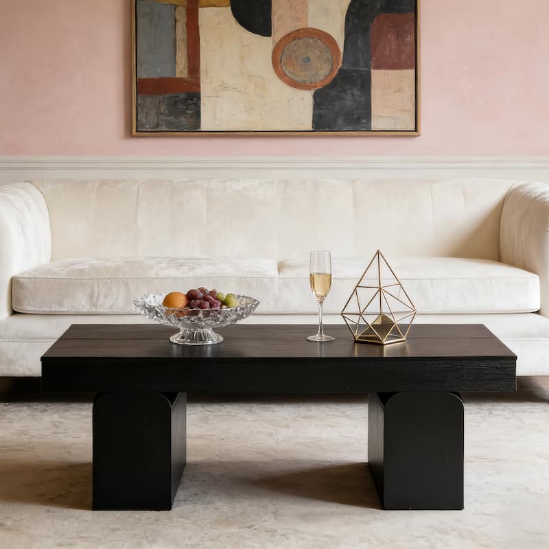 55.11" Double Pedestal Wood Coffee Table, Rectangular - Black