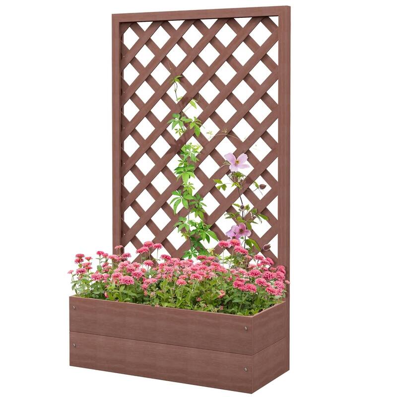 Wood-Plastic Raised Garden Planter Box with Lattice Trellis - 29.5" L x 13.25" W x 53.25" H