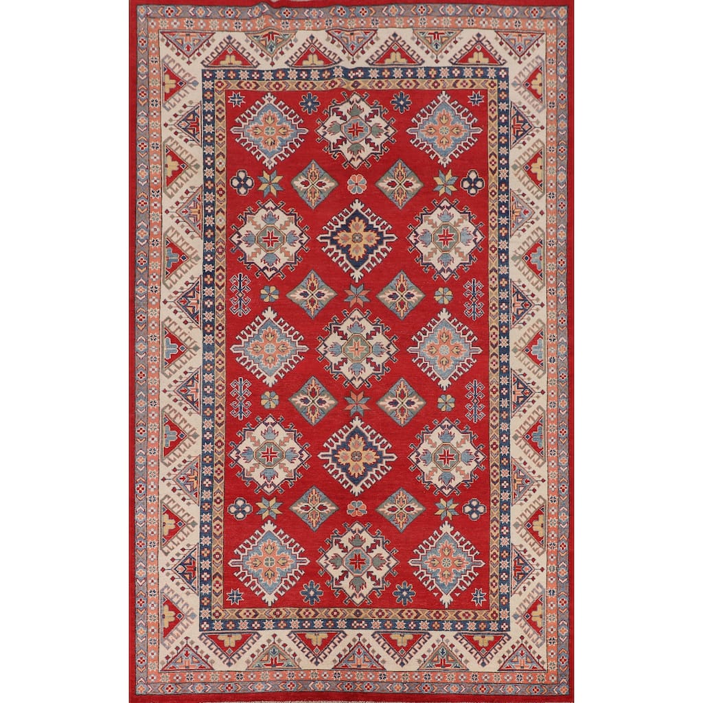 Red Kazak Oriental Area Rug Handmade Wool Carpet - 6'5" x 9'10"