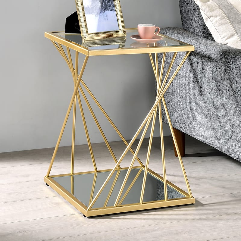 Lopita Contemporary Gold 16-inch Glass 1-Shelf Side Table by Furniture of America