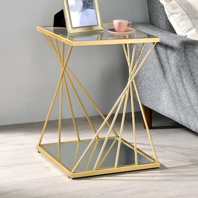 Lopita Contemporary Gold 16-inch Glass 1-Shelf Side Table by Furniture of America