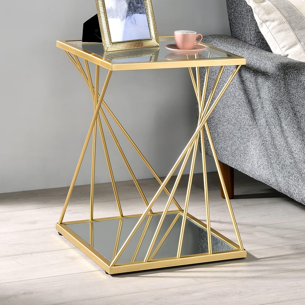 Lopita Contemporary Gold 16-inch Glass 1-Shelf Side Table by Furniture of America