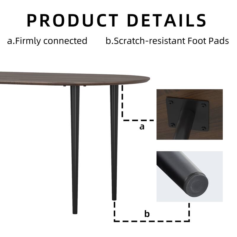 67"L×33.5"W Oval Wood Dining Table Kitchen Table with 4 Metal Legs