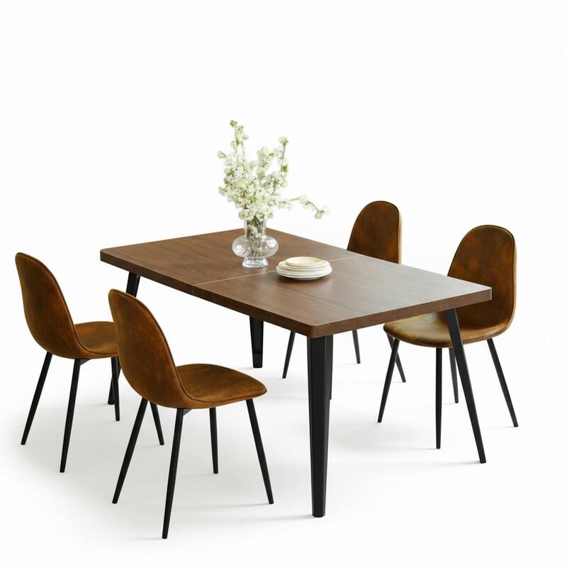 Homy Casa 5-Piece Dining Room Set with Modern Brown Table and 4 Upholstered Side Chairs - Brown