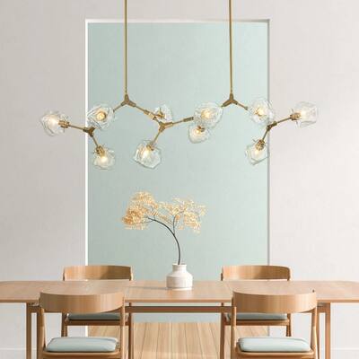 Modern 10-Light Brass Irregular Ice Cube Glass Branch Chandelier