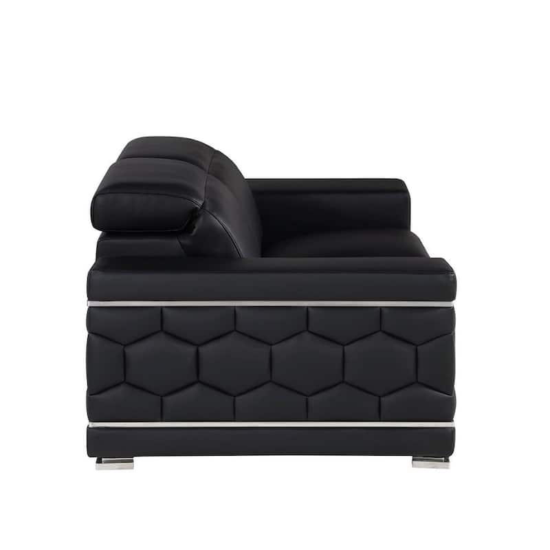 HomeRoots 71" Black And Silver Genuine Leather Loveseat - 71.00 in. x 29.00 in. x 41.00 in.