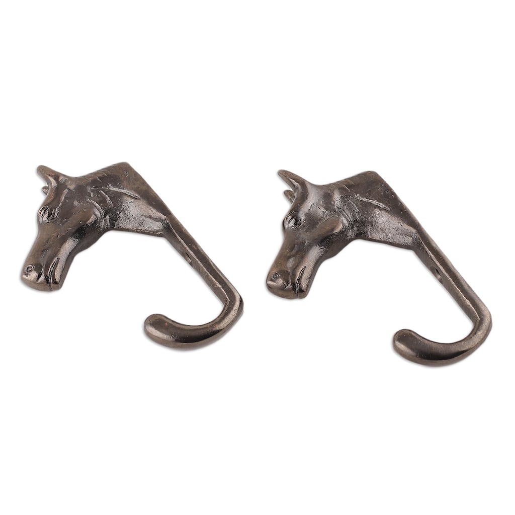 Novica Handmade Regal Horse Brass Wall Hooks (Pair)