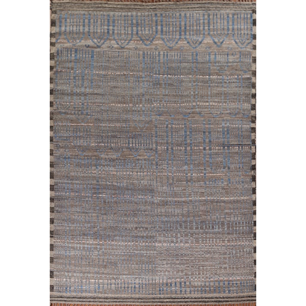 All-Over Striped Moroccan Oriental Area Rug Hand-Knotted Wool Carpet - 9'0"x 12'9"