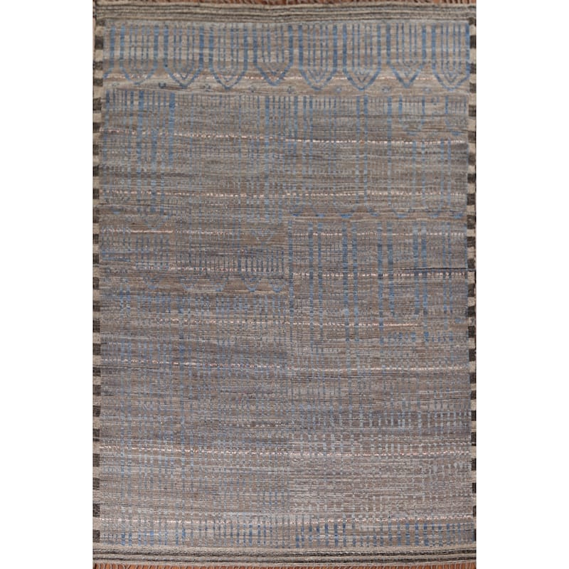 All-Over Striped Moroccan Oriental Area Rug Hand-Knotted Wool Carpet - 9'0"x 12'9"