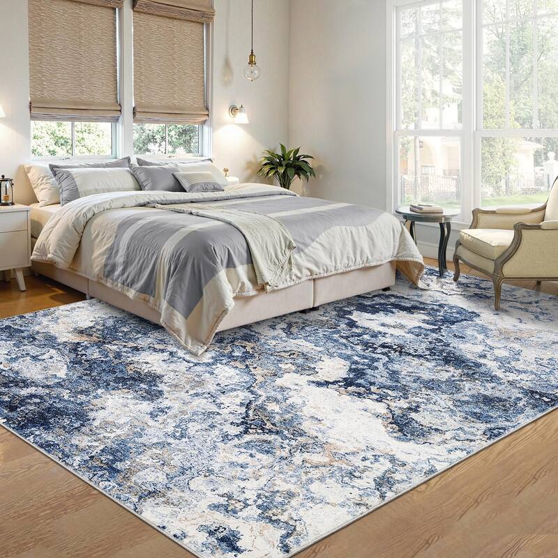 Machine Washable Area Rugs for Living Room, Modern Abstract Bedroom Rug, Low Pile Non-Slip Carpet