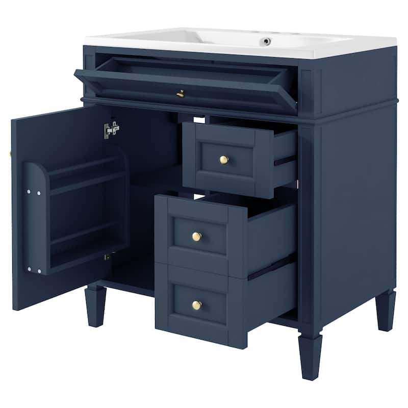 30" Bathroom Vanity with Top Sink, Modern Bathroom Storage Cabinet with 2 Drawers and a Tip-out Drawer