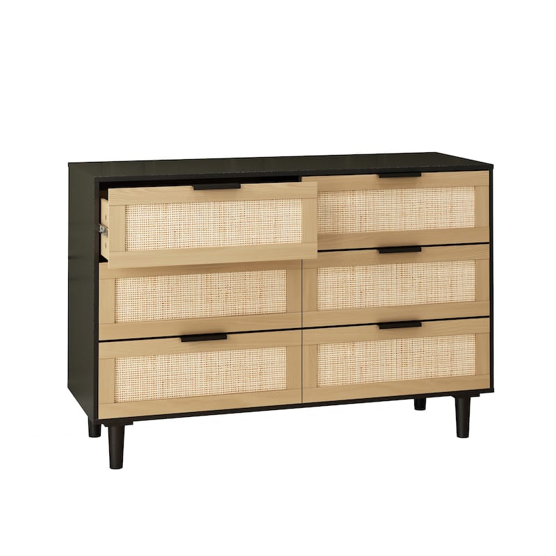 6-drawer Double Dresser with Metal Handle, Storage Cabinet for Bedroom, Living Room