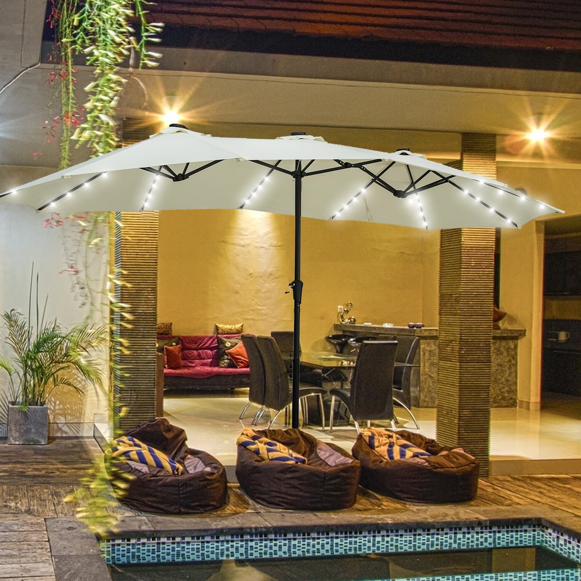 Ainfox 15-foot Double-sided Solar LED Lighted Patio Umbrella