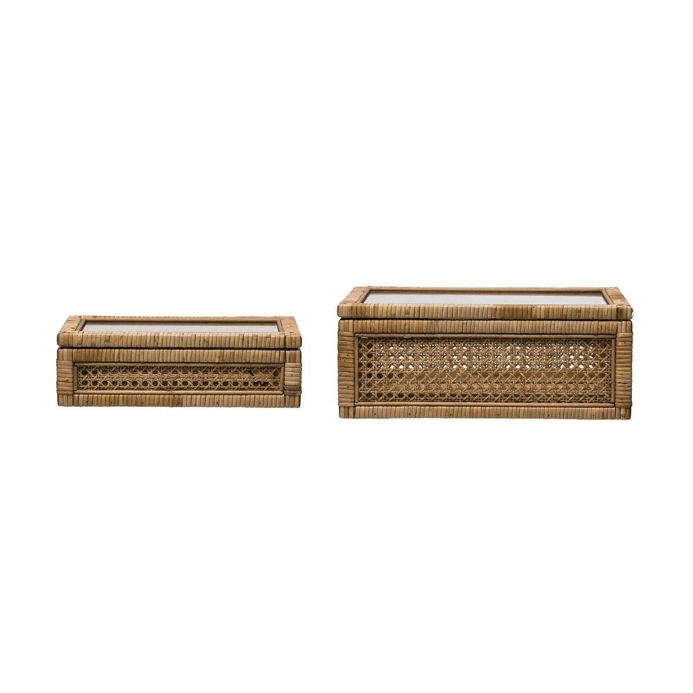 Woven Rattan Display Boxes with Glass Lids & Fir Wood Frame