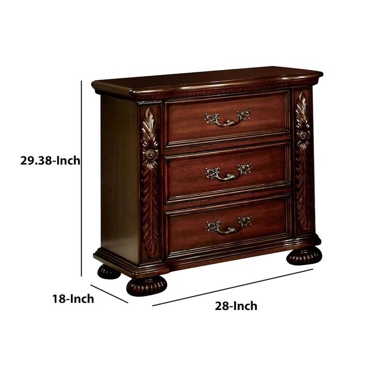 Traditional 1pc Nightstand Solid wood 3-Drawers Bedside Table Pewter Hanging Pull Grand Design Bedroom Furniture