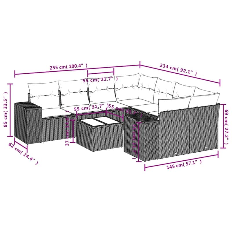 vidaXL Garden Sofa Set Black - 24.4 x 32.7 x 27.2